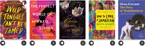 Image of 5 book covers, each with a thumbs down icon and a plus icon below it