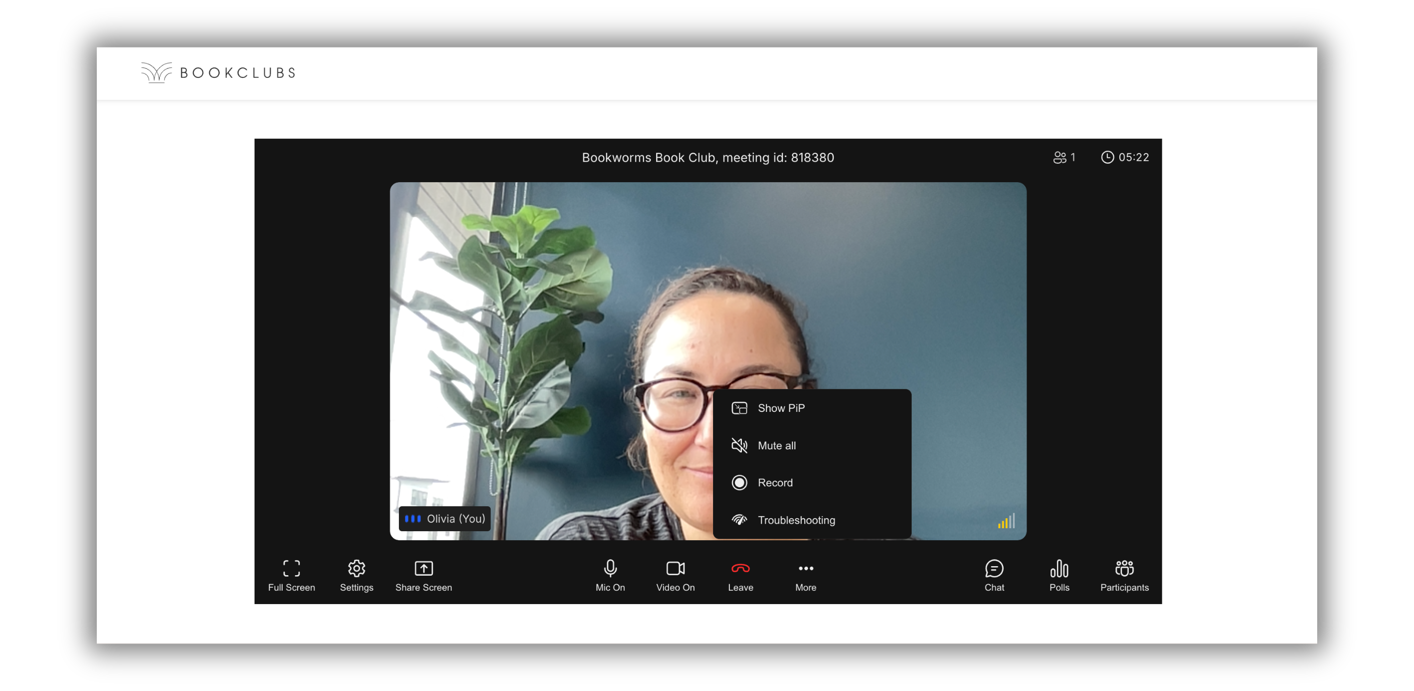 Screenshot of Bookclubs website with recording option