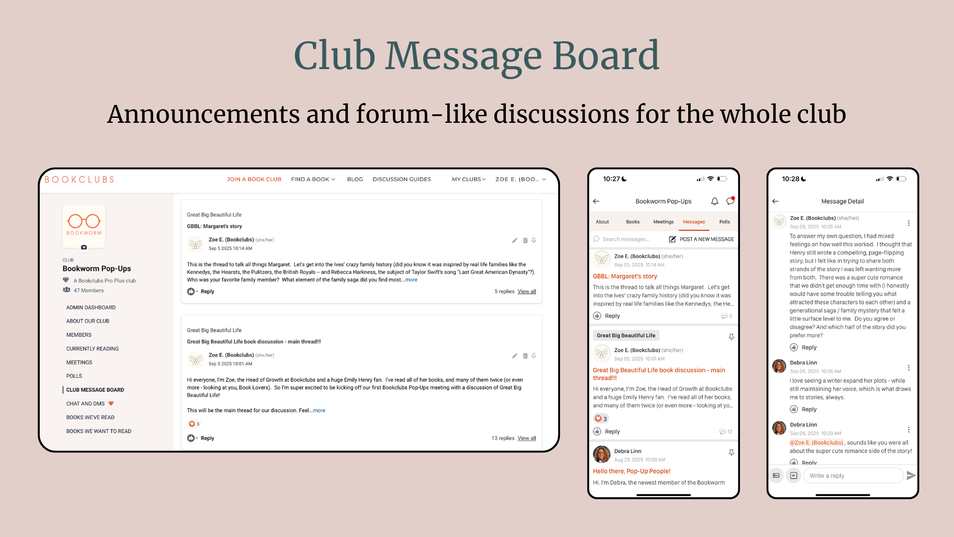 Screen shots of Club Message Board