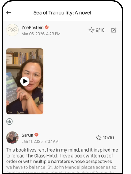 Screenshot of Bookclubs app with video review